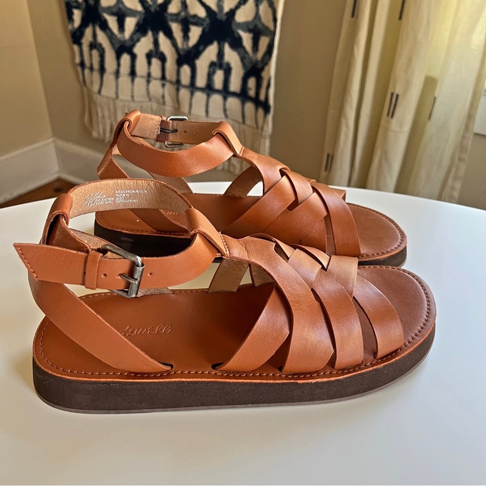 MADEWELL leather ankle strap platform fisherman sandals in burnished caramel - Picture 2 of 4